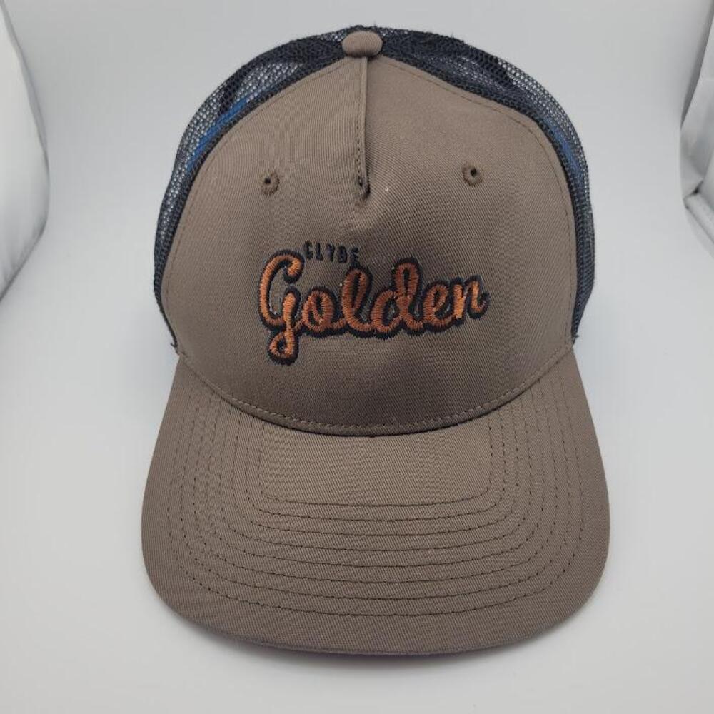 Clyde Golden Hat Cap Snap Back Brown Mesh Trucker Embroidered Curved Brim Mens